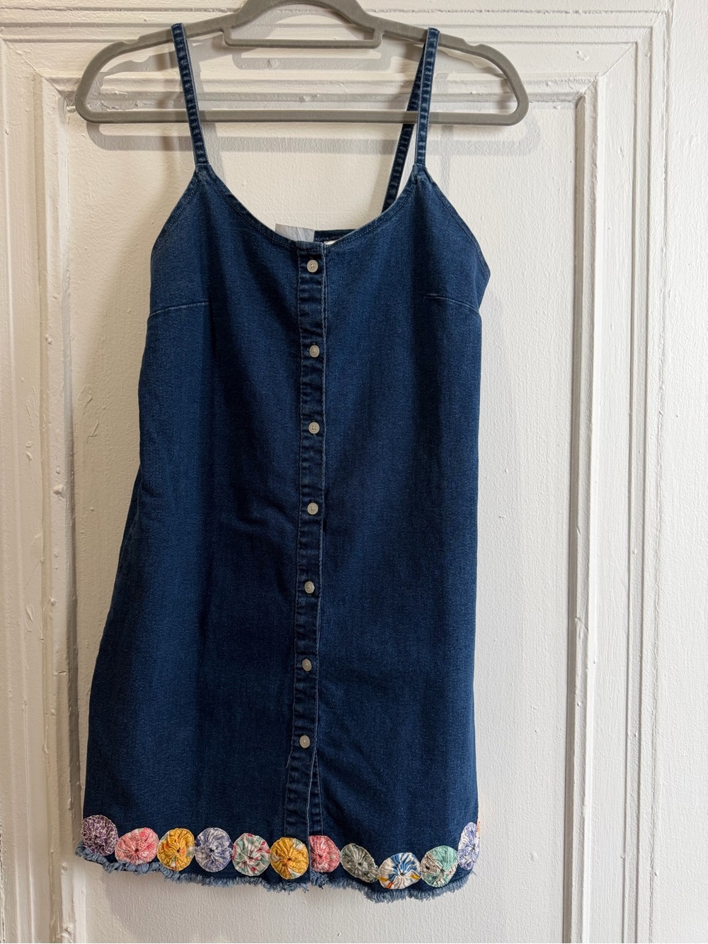 Vintage Denim Mini Dress Quilted Quilt Top Embroidered